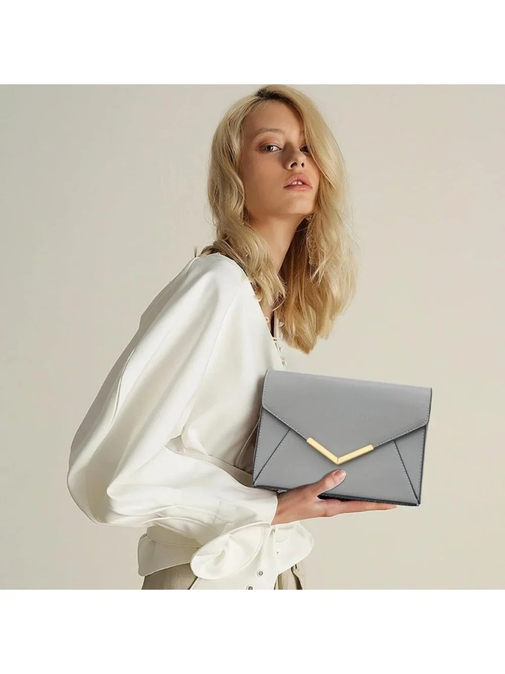 👜 Women's Grey Faux Leather Evening Handbag Party Wedding Prom Clutch Purses